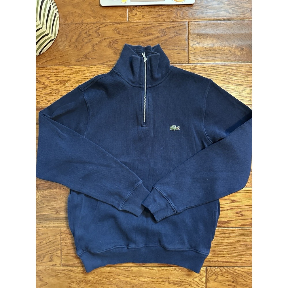 LACOSTE Navy 1/4 Zip Sweatshirt Pullover Sweater Men Sz US S FR 3 Cotton Pocket